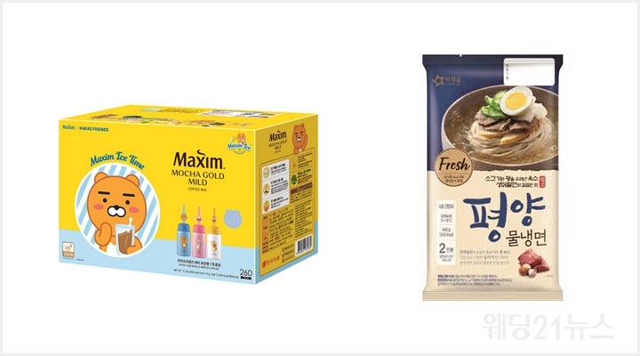 사진 : (좌로부터) 동서식품 ‘맥심X카카오프렌즈 스페셜 패키지’, 아워홈 ‘평양물냉면’