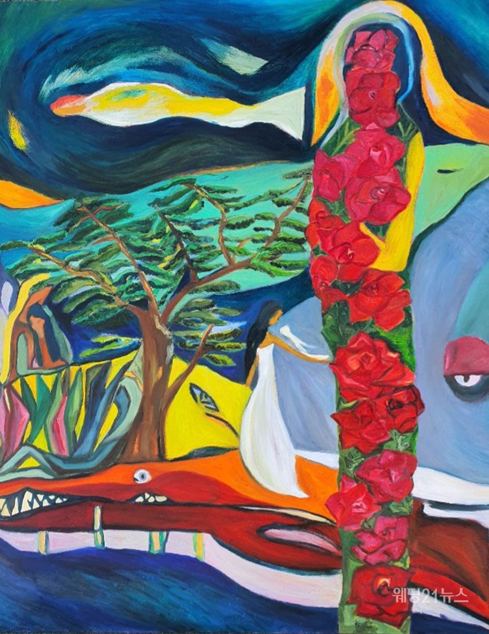 사진 : 김애옥, 꽃기둥, 72x91cm, oil on canvas, 2020
